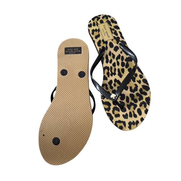 KATE SPADE Black Leopard Print Flip Flops Sandals Size Medium - 7/8 NEW NWOT - Picture 3 of 7